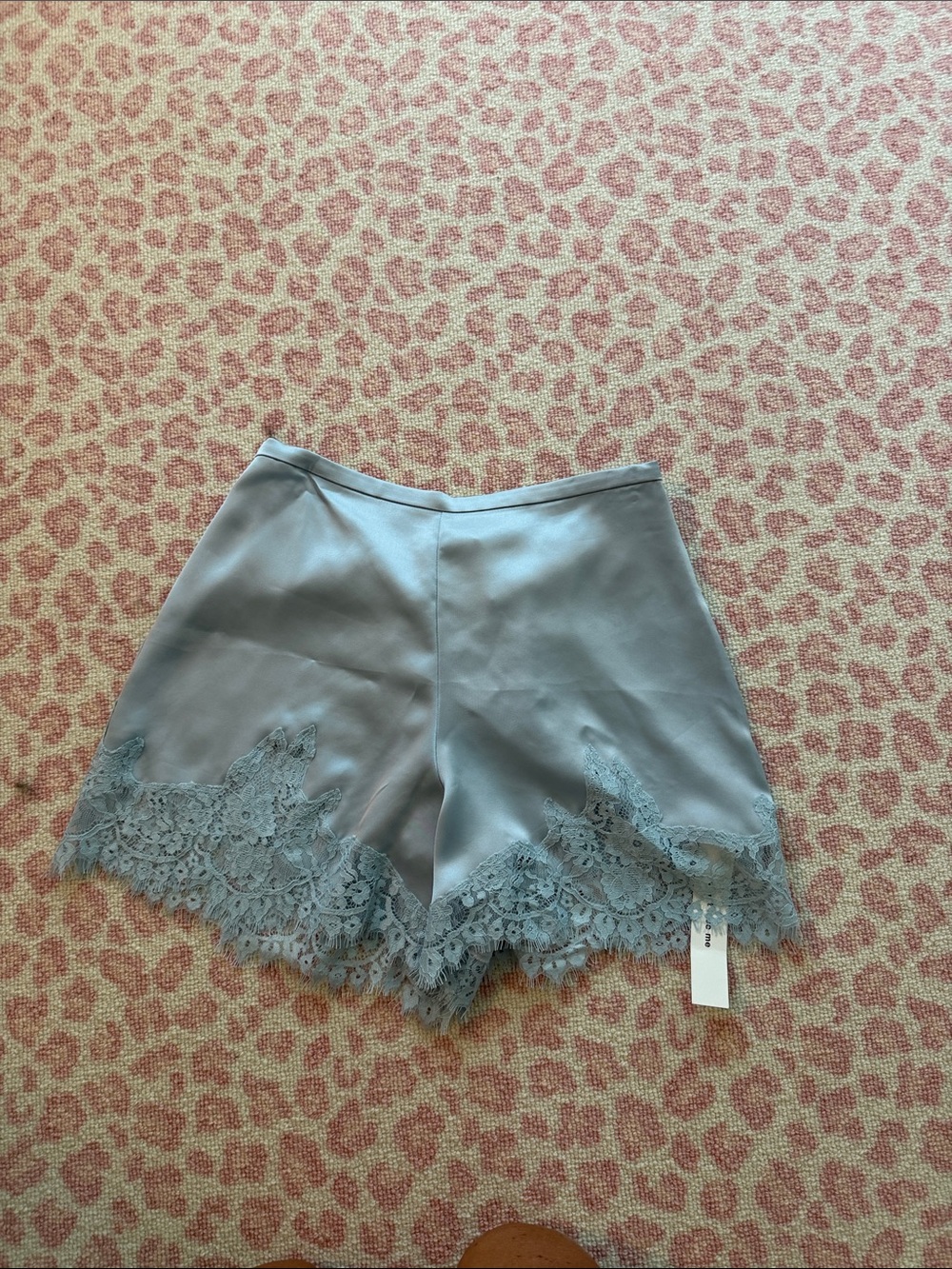 Reformation Lace-Trim Satin Shorts - Dusty Blue NWT
